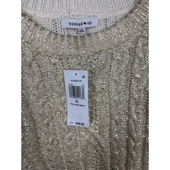 Hooked up by Lot Juniors' Shine Cable-Knit Crewneck Sweater Gold Size XL NWT's - Picture 6 of 8